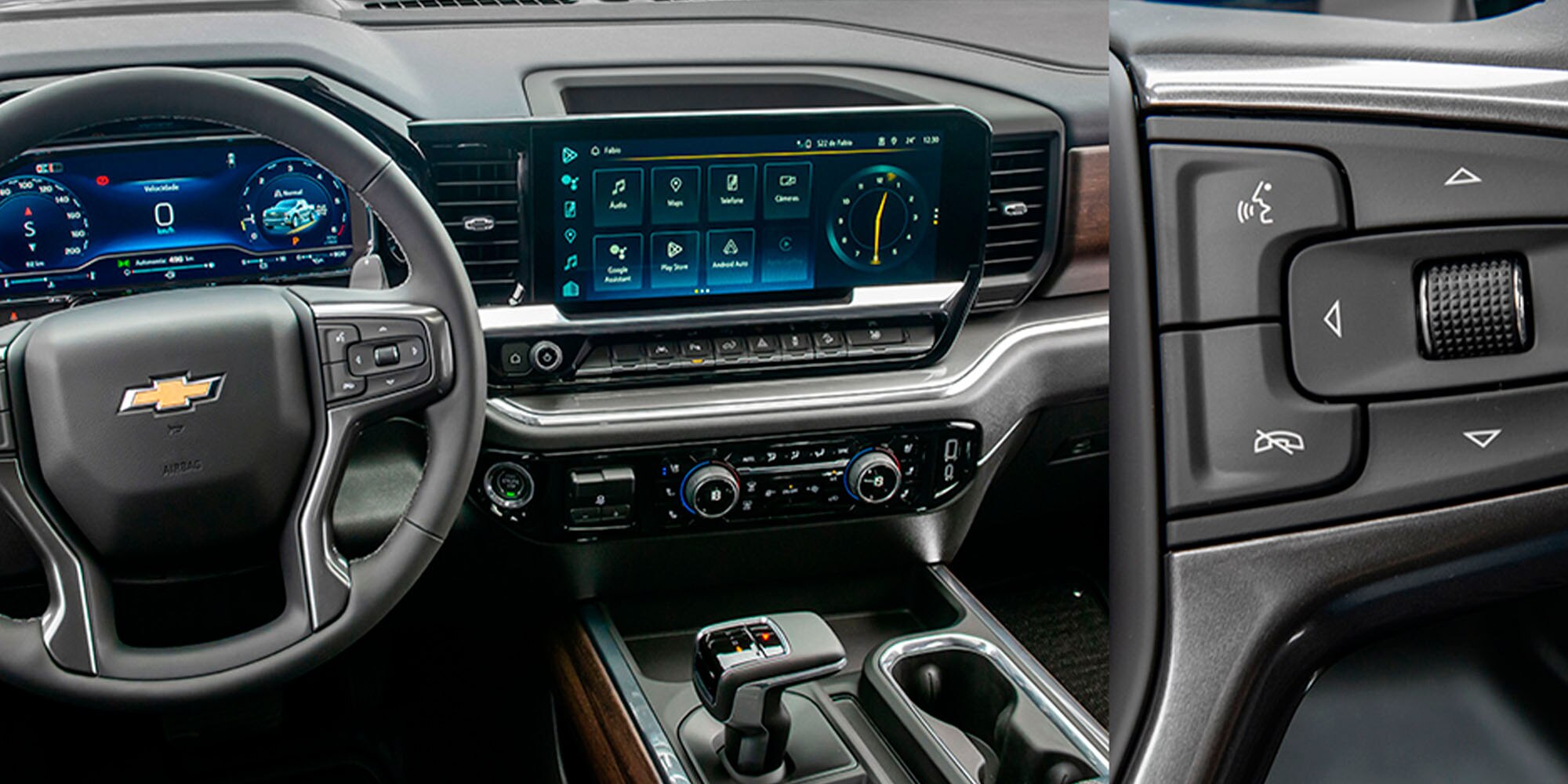 Interior y tecnología de conectividad del Silverado 2026.